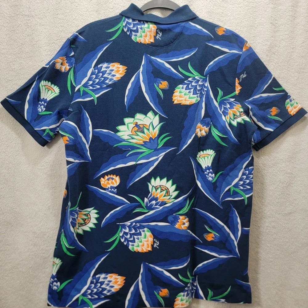 Polo Ralph Lauren Mens Med Classic-Fit Tropical Print Mesh Polo Hawaiian Blue